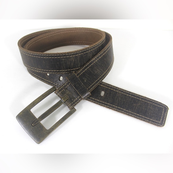 Distressed Black Gray Leather Belt Buffalo Made in Canada 35” - 39” Large unisex - Picture 1 of 9